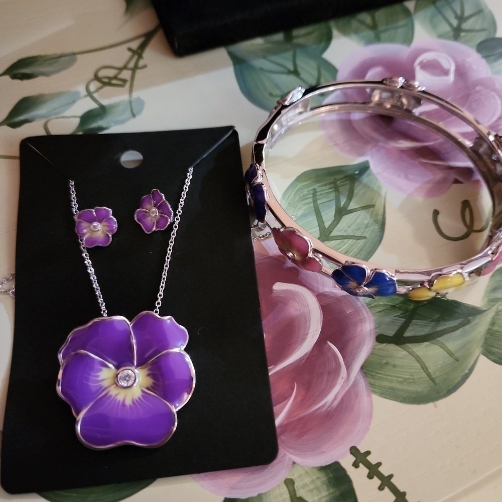 Diamonique Enamel Pansy Jewelry Collection